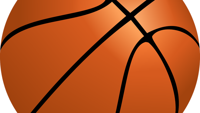 Orange basketball with black seam lines, close-up vector illustration.