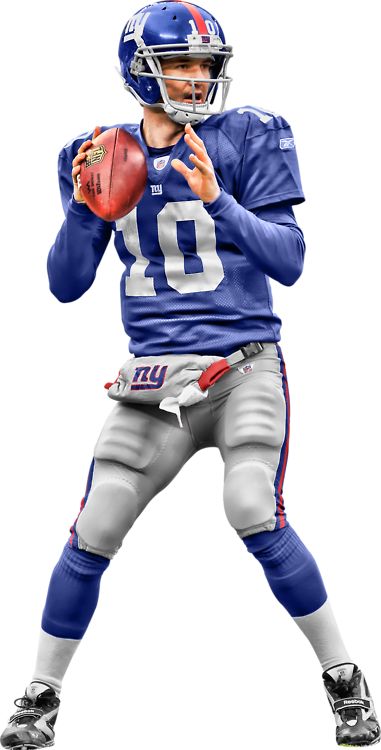 New York Giants quarterback in blue jersey #10, preparing to throw a football during a game or practice.
