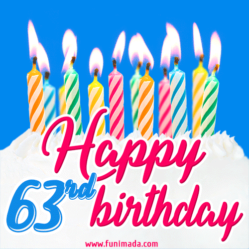 Happy 63rd Birthday - Celebratory Cake with Lit Candles