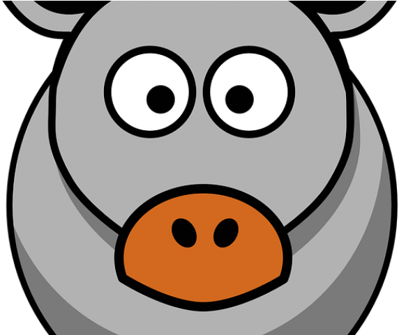 Cartoon gray cow with large white eyes and orange snout, stylized vector illustration.
