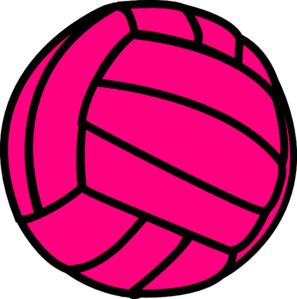 Bright pink volleyball with black panel lines, stylized cartoon illustration.