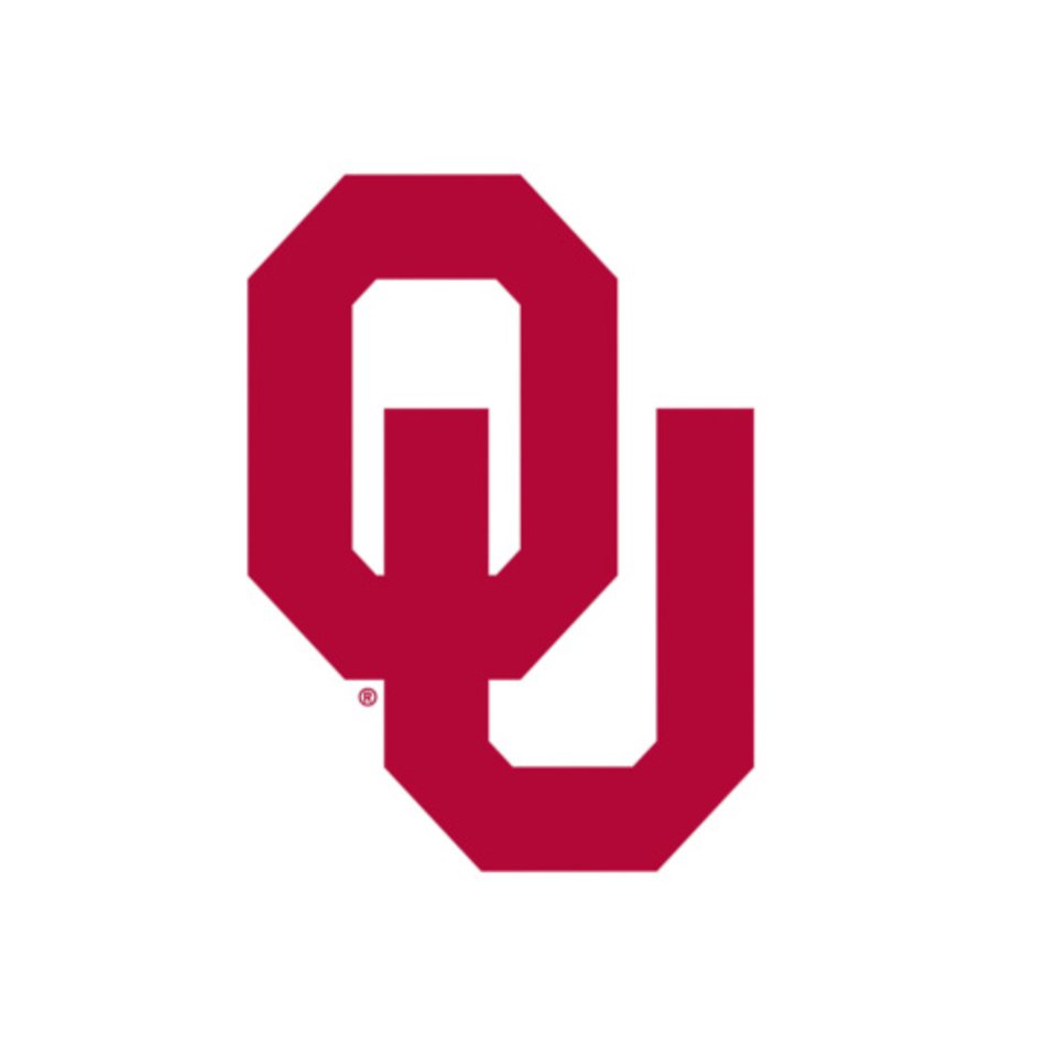 University of Oklahoma interlocking OU logo in crimson red on white background.