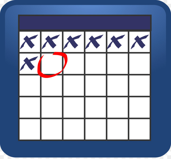 Blue calendar grid with X marks on multiple days and a red circle highlighting one empty cell.