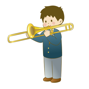 Boy Playing Trombone - Music Education & School Band Illustration