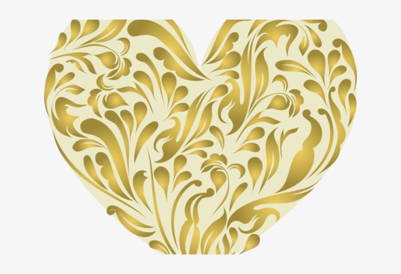 Golden ornate heart with intricate floral filigree pattern on cream background.
