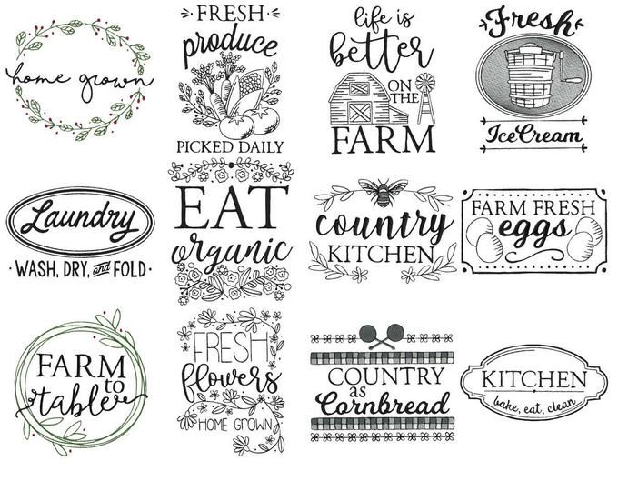 Farmhouse Graphic Design Bundle - Rustic Kitchen & Country Living Illustrations