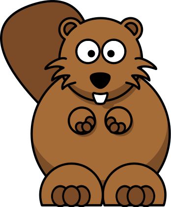 Friendly cartoon beaver with large eyes, buck teeth, and a bushy tail sitting upright.