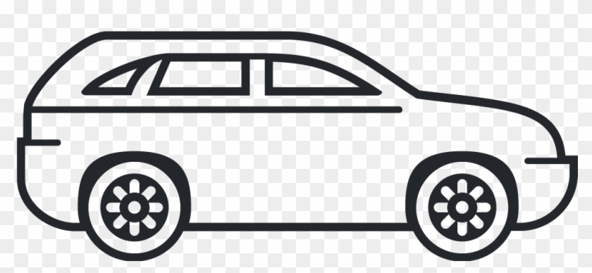 Line-art illustration of a modern SUV in side profile with five-spoke wheels and tinted windows.