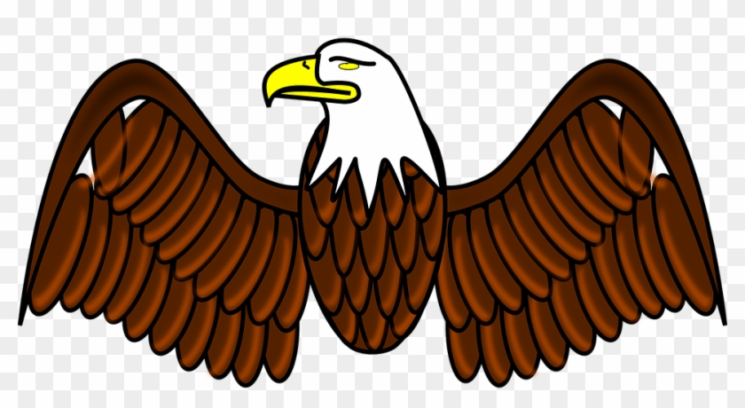 Cartoon bald eagle with outstretched wings, white head, yellow beak, and brown feathers on transparent background.