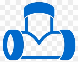 Blue T-shaped pipe fitting icon representing plumbing or industrial piping components.