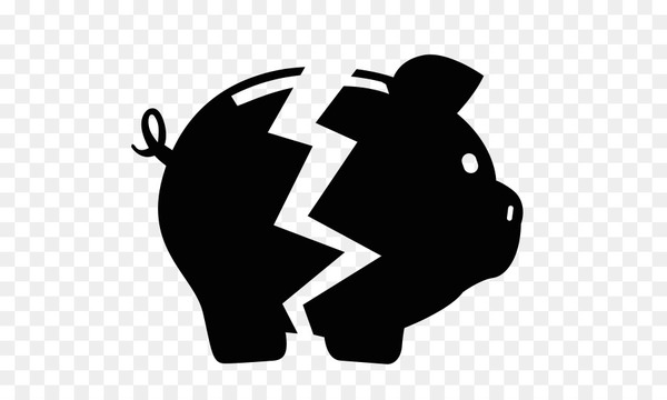 Broken black piggy bank icon symbolizing financial loss or savings crisis.