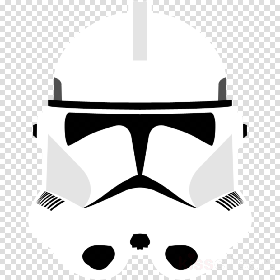 White Clone Trooper helmet from Star Wars, front-facing with black visor and markings.
