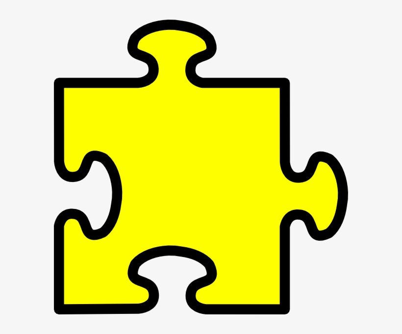 Bright yellow jigsaw puzzle piece with bold black outline on white background.