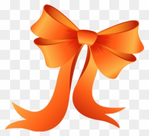 Vibrant orange satin ribbon bow with flowing tails on transparent background.