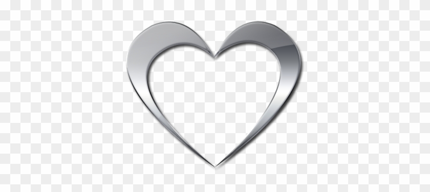 Shiny metallic heart icon with 3D effect on transparent background