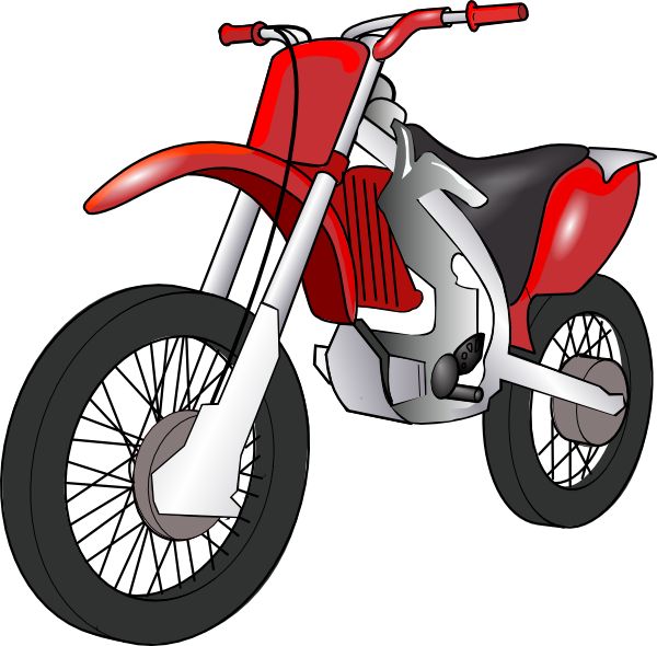 Red and silver dirt bike with black seat, knobby tires, and off-road design.