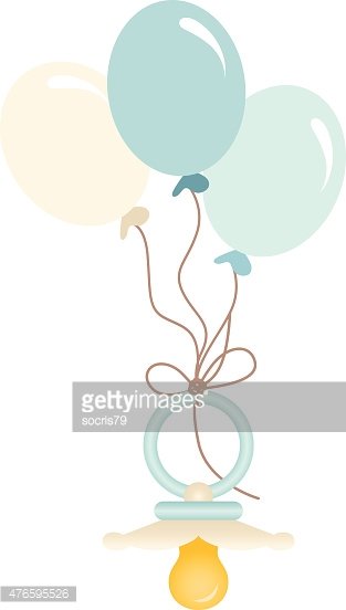Baby pacifier with three pastel balloons tied in a bow, soft colors for a gentle nursery theme.