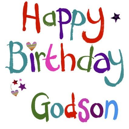 Colorful handwritten "Happy Birthday Godson" with hearts and stars decoration.