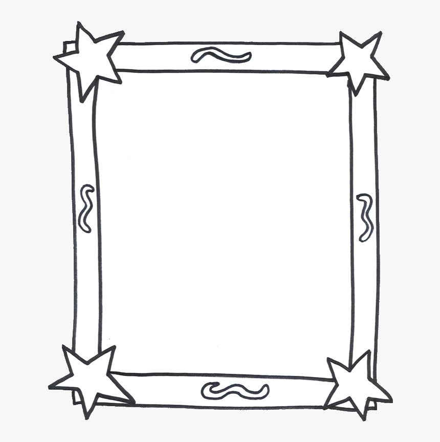 Hand-drawn square frame with stars at each corner and wavy line decorations on sides and top/bottom.
