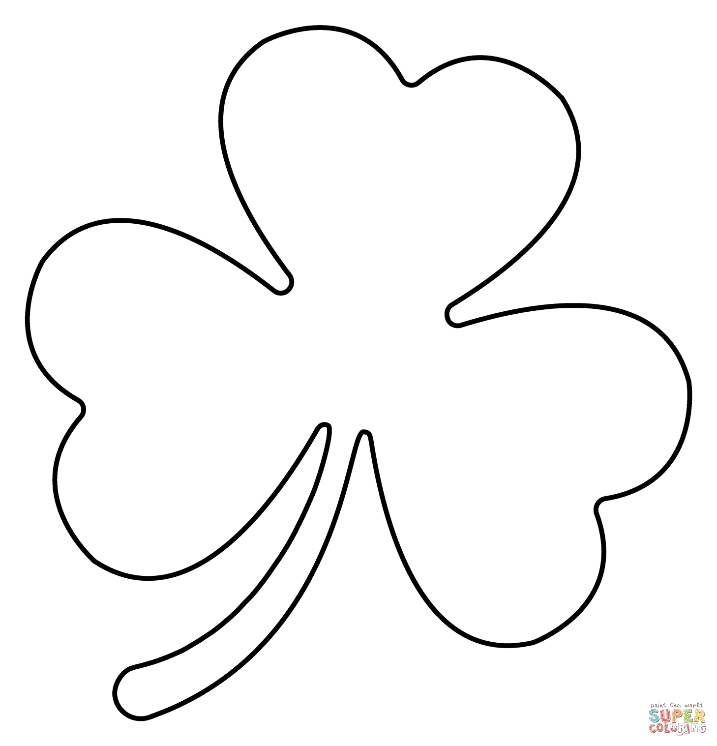 Black outline of a four-leaf clover on white background, ideal for coloring or crafting.