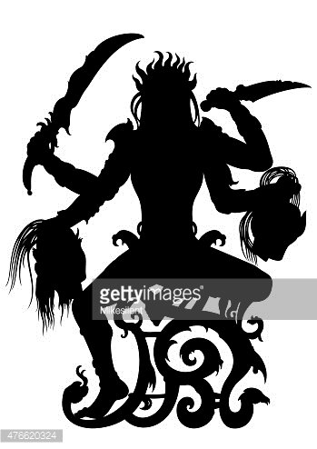Black Silhouette of Fierce Hindu Goddess - Mythological Art for Design & Spirituality