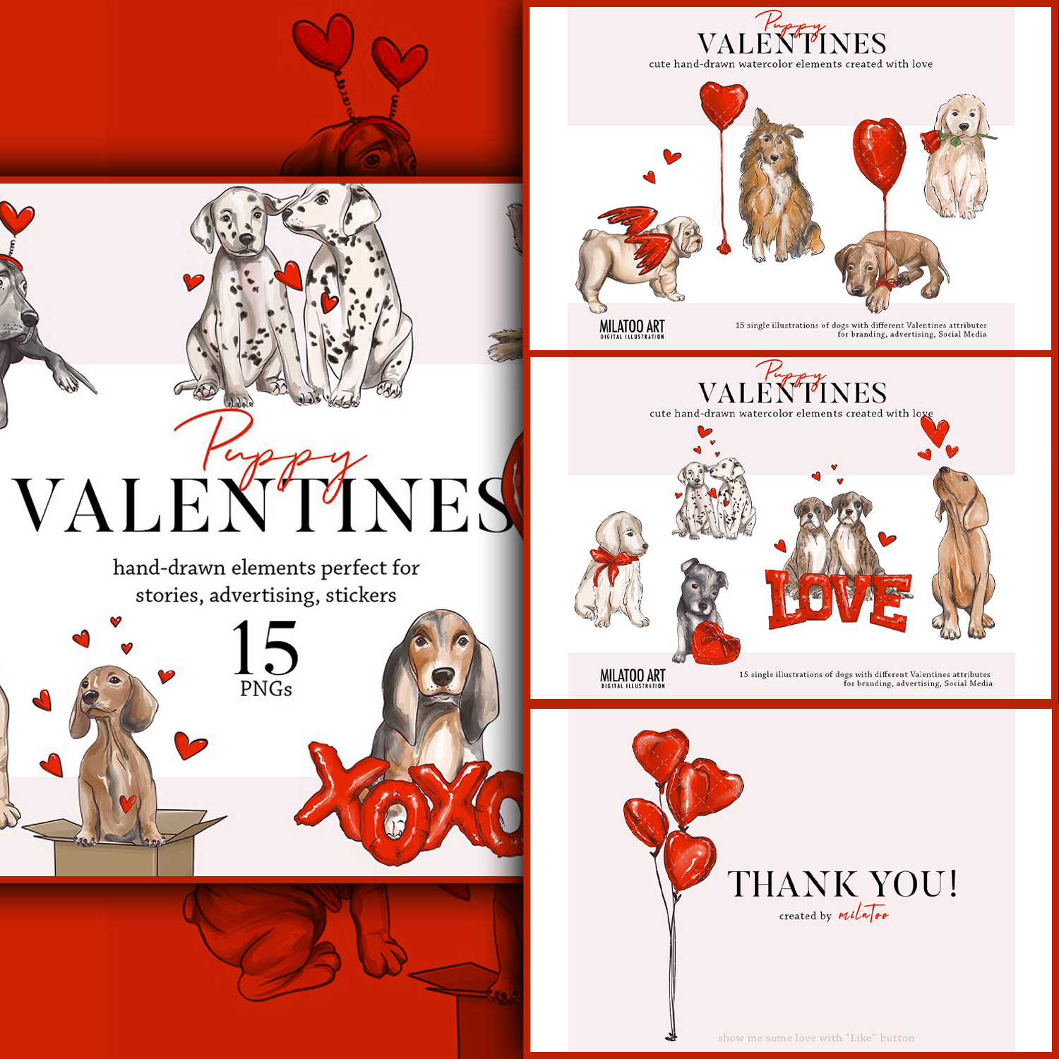 Cartoon Dogs In Love With Flower And Hearts Royalty Free SVG - Clip Art ...