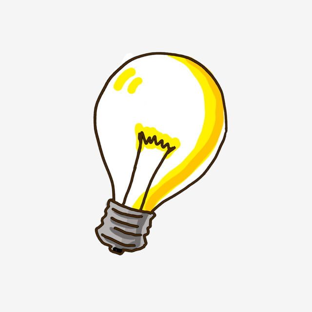 Hand-drawn glowing lightbulb with yellow filament and warm glow, symbolizing ideas and innovation.