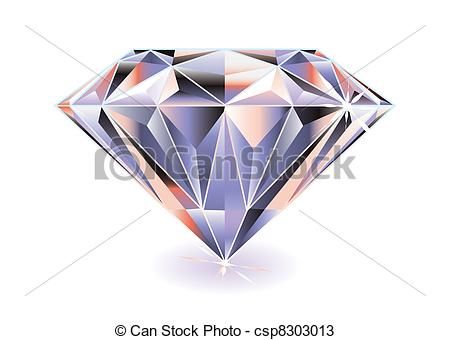 A highly detailed, faceted diamond with brilliant light reflections on a white background.