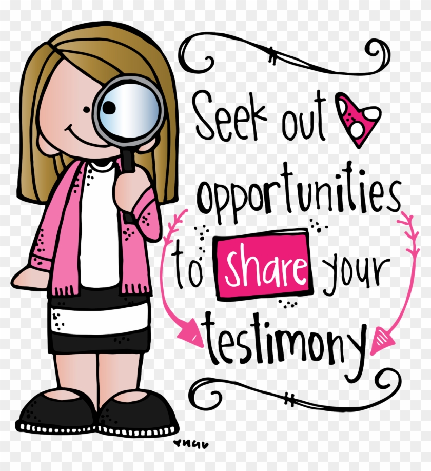 Girl with magnifying glass encouraging sharing personal testimony opportunities.