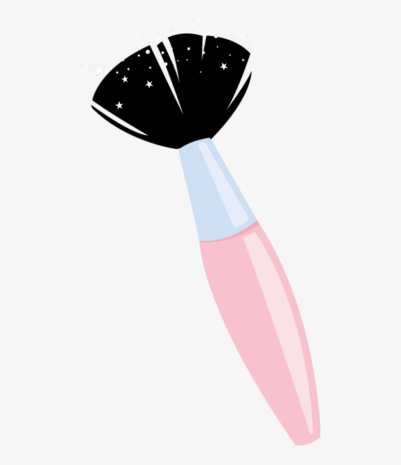 Pink-handled makeup brush with black bristles and starry sparkle effect, stylized vector illustration.