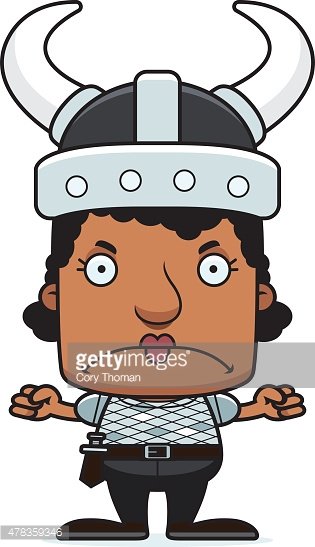 Cartoon Viking warrior with horned helmet, surprised expression, and chainmail armor.