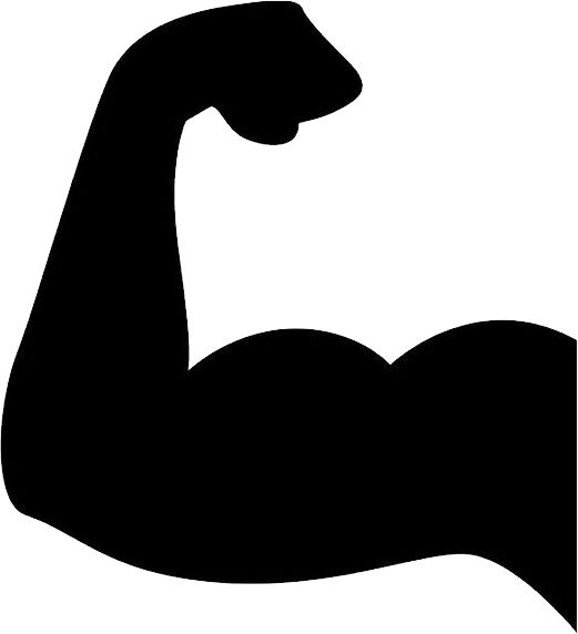 Black silhouette of a flexed bicep arm symbolizing strength, fitness, and power.