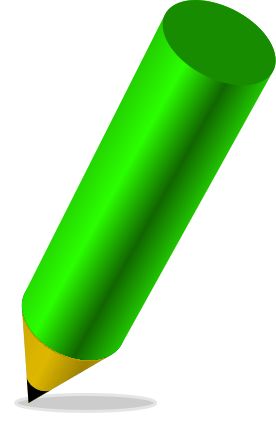 A vibrant green pencil with a yellow ferrule and sharpened black lead tip, angled diagonally against a white background.