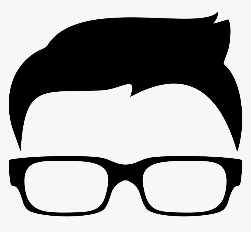 Silhouette of a man’s head with modern hairstyle and rectangular eyeglasses, black on white background.