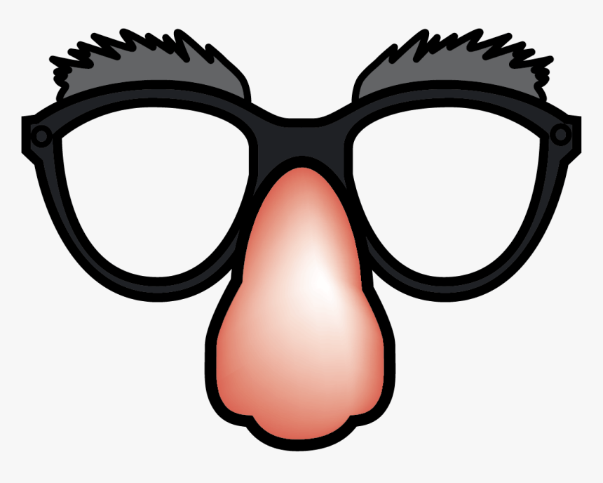Cartoon-style novelty glasses with bushy gray eyebrows and a large pink nose, commonly used as a party prop or disguise.