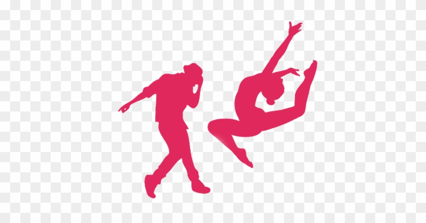 Two red silhouettes of dancers-one in a hip-hop pose, the other in a dynamic leap-on transparent background.