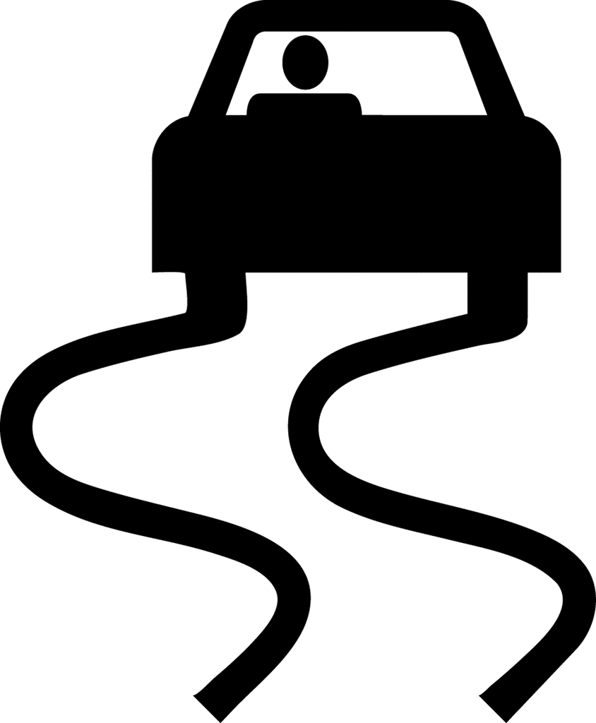 Black silhouette of a car driving on a winding road, symbolizing safe navigation or driver training.