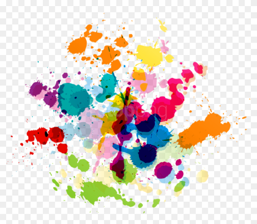 Vibrant multicolor paint splatter explosion on transparent background, ideal for creative design projects.