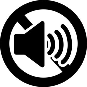 A black and white "mute" icon showing a speaker with sound waves crossed out by a diagonal line inside a circle.