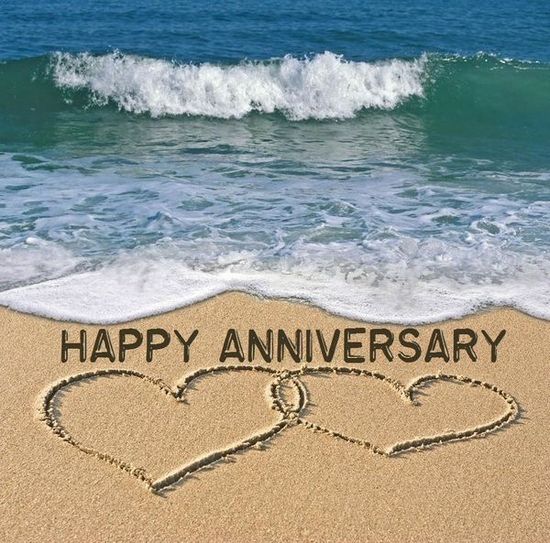 Beach Anniversary Celebration - Romantic Sand Message & Heart Art