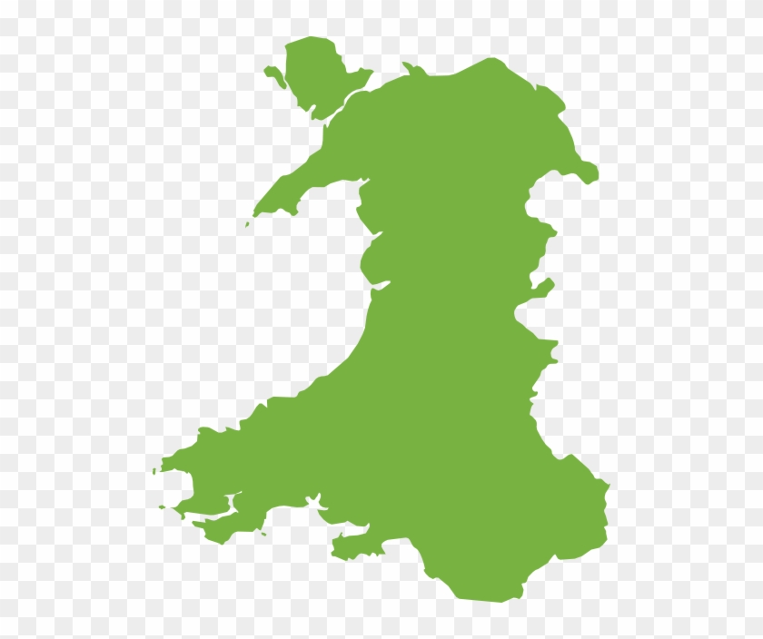 Green silhouette map of Wales on transparent background