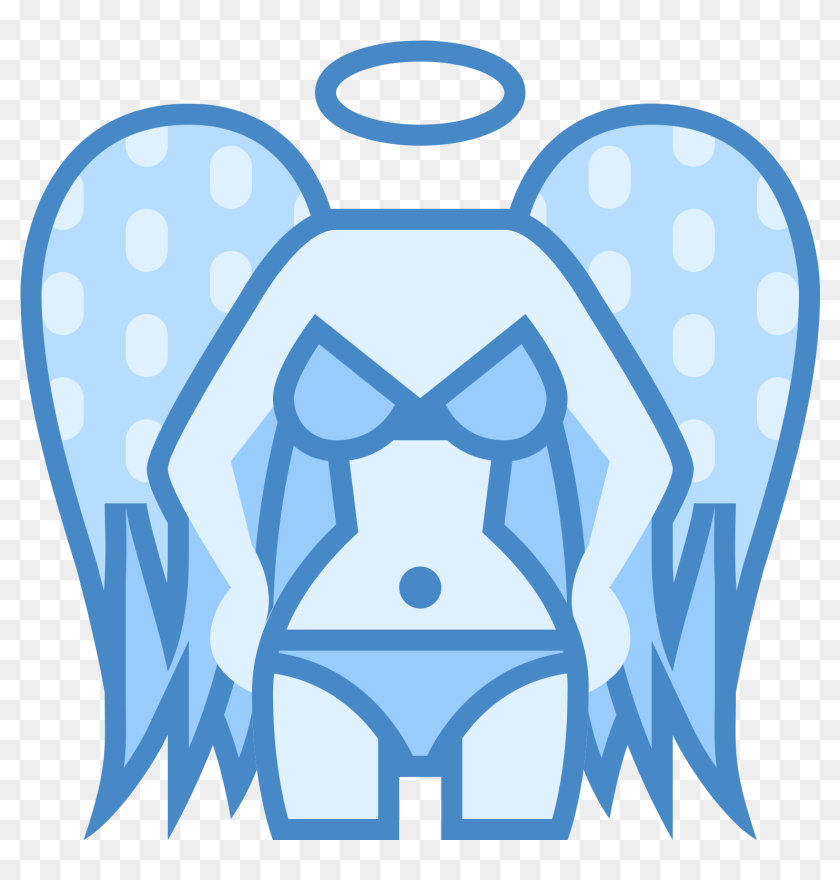 Blue cartoon angel with wings, halo, and bikini-style outfit on transparent background.