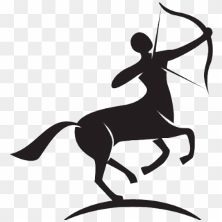 Black silhouette of a centaur archer aiming a bow, set against transparent background.