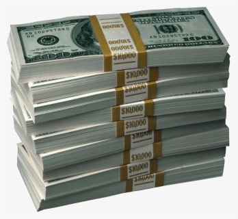 Stacks of $100 bills bundled in $10,000 increments, totaling $100,000 per stack.