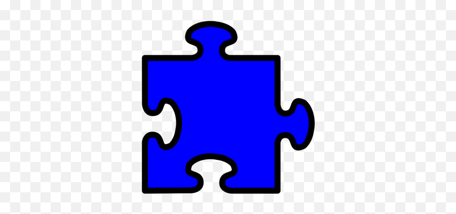 A single blue jigsaw puzzle piece with a black outline on a transparent background.