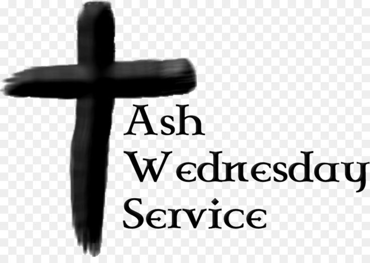 Black cross with ash-like texture beside text "Ash Wednesday Service" on transparent background.