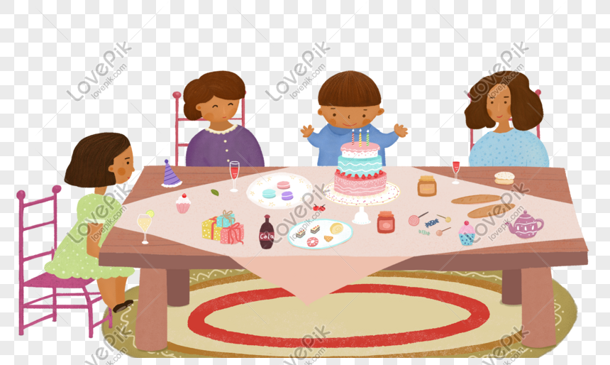 Family Birthday Celebration Illustration - Warm & Festive Gathering Scene