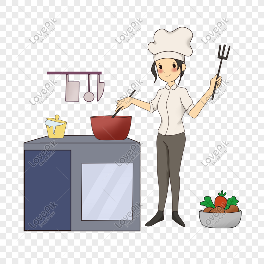 Professional Chef Cooking in Modern Kitchen - Culinary Illustration