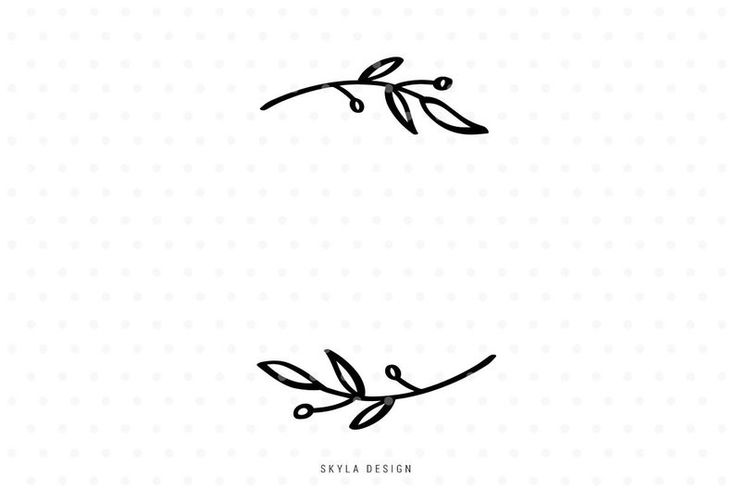Hand-drawn minimalist black-and-white olive branch illustration with leaves and berries, symmetrically arranged top and bottom.