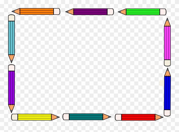 Nine colorful pencils arranged in a rectangular frame on transparent background.